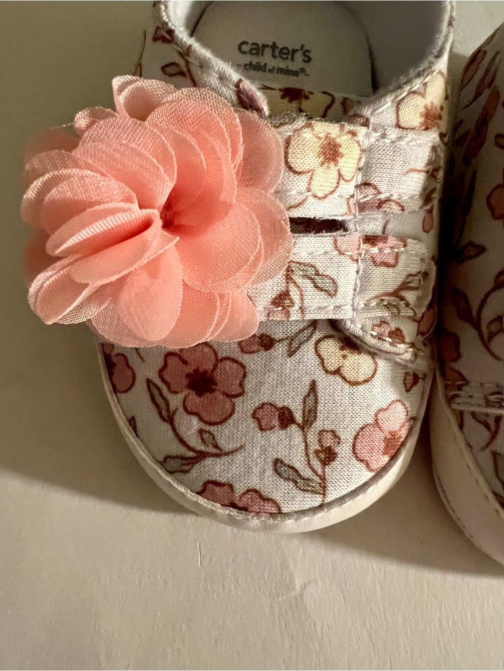 Carter's Floral Baby Shoes with Pink Flower Accent. Size 3-6 mo - Picture 4 of 6